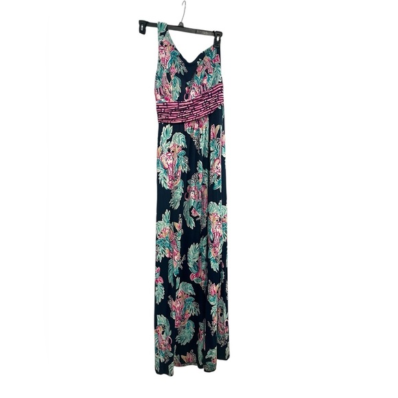 Lilly Pulitzer Malia One-Shoulder Maxi Dress Inky Navy Peanut Gallery sz S - Picture 3 of 11